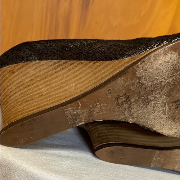 VTG Lanvin Metallic Gold Wedge Pumps Stacked Wood Heel Leather Soles 9 /39.5 - Picture 9 of 12